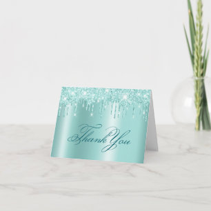 Carte De Remerciements Paillettes de Teal Clair Brillant