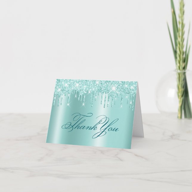Carte De Remerciements Paillettes de Teal Clair Brillant (Devant)