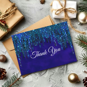 Carte De Remerciements Paillettes de turquoise bleu élégant qui gouttent