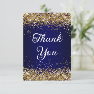 Carte De Remerciements Paillettes dorées ombré bleu marine 40e anniversai