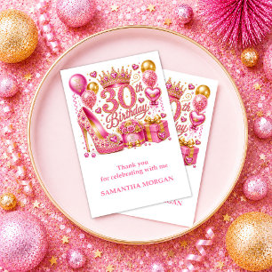 Carte De Remerciements Paillettes dorées tendance 30e anniversaire rose p