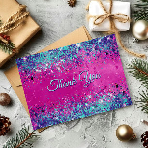 Carte De Remerciements Paillettes iridescentes aqua rose chic