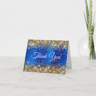 Carte De Remerciements Paillettes Or Bleu Royal 40e Anniversaire