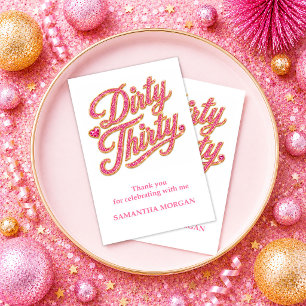 Carte De Remerciements Paillettes Rose Chic Dirty Thirty 30ème Anniversai