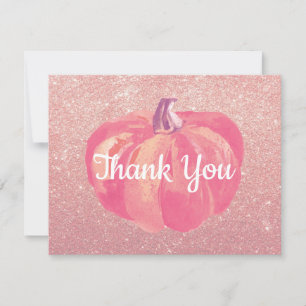 Carte De Remerciements Paillettes Rose Gold et Rose Pâle Citrouille d'Aut