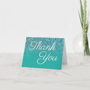 Carte De Remerciements Paillettes sarcelle ombré Calligraphie élégante