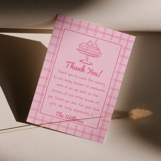 Carte De Remerciements Pain Rose Tiré Dans Le Baby shower De Pain Fille F (Créateur téléchargé)