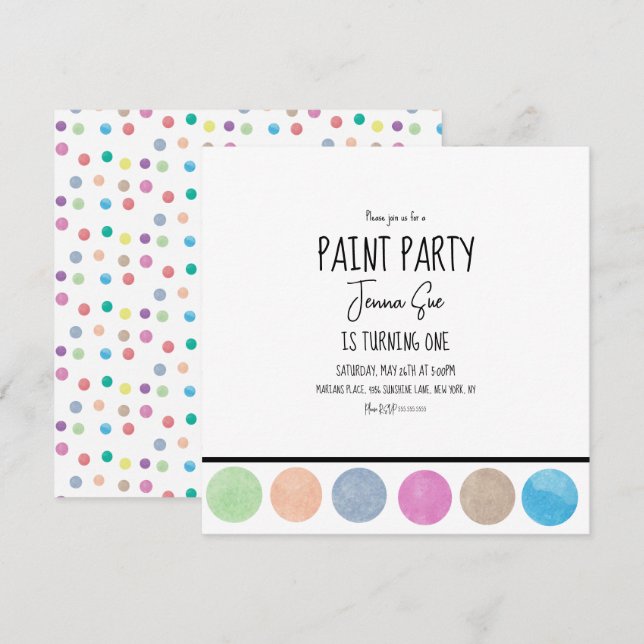 Carte De Remerciements Paint Party aquarelle Palette Art Anniversaire (Devant / Derrière)