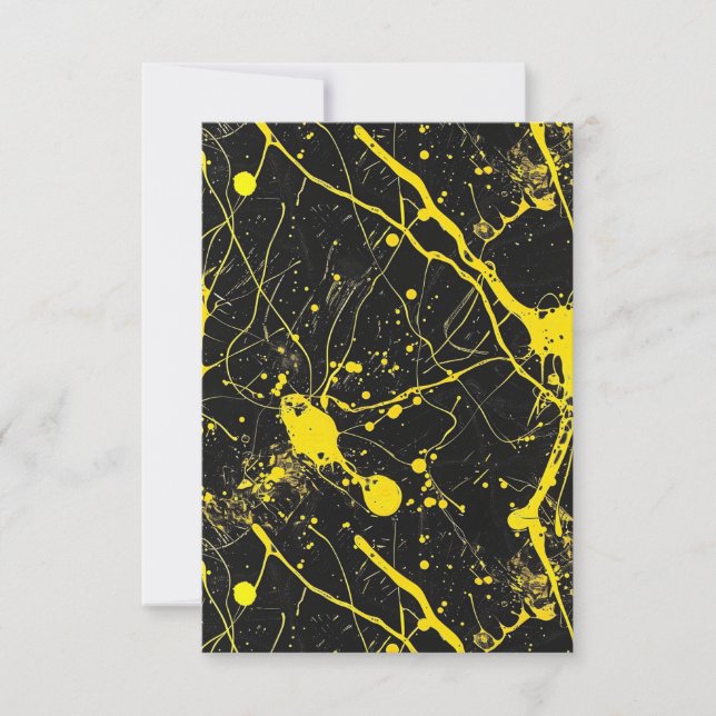 Carte De Remerciements Paint splatter - jaune sur noir (Devant)