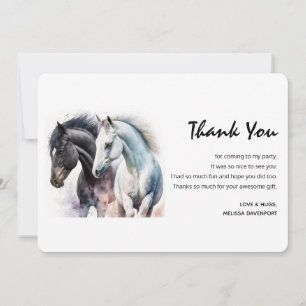 Carte De Remerciements Paire de cheval noir et blanc en aquarelle