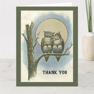 Carte De Remerciements Paire d'Halloween vintage de hibou assis Lune de n