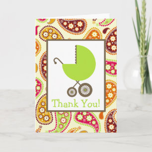 Carte De Remerciements Paisley et Green Carriage Baby Shower Thank You