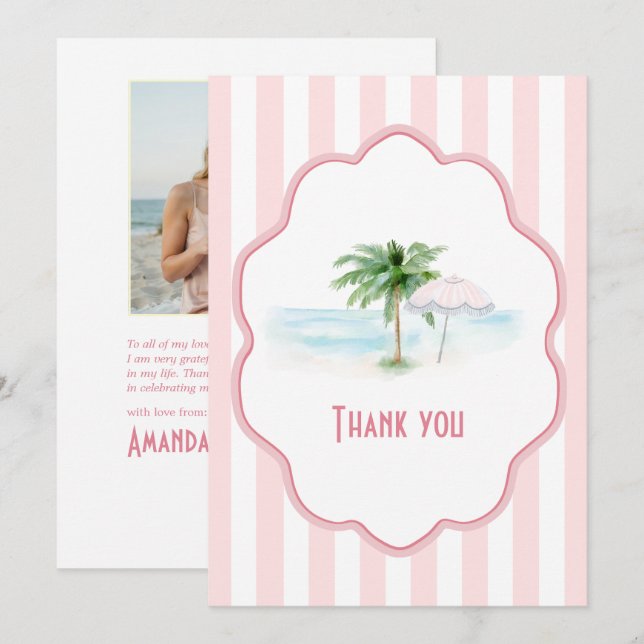 Carte De Remerciements Palm Springs Cabana Rose (Devant / Derrière)