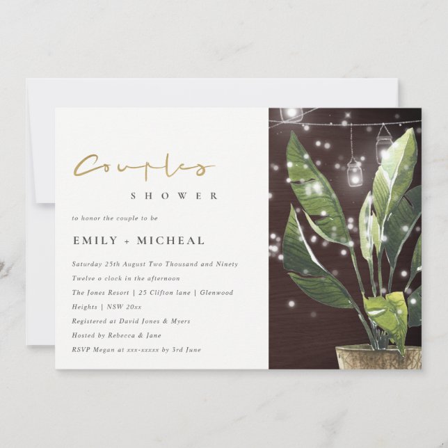 CARTE DE REMERCIEMENTS PALM STARRY NUIT MASON JAR COUPLES DOUCHE INVITATI (Devant)