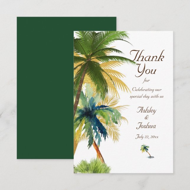 Carte De Remerciements Palm Tree Beach Wedding (Devant / Derrière)