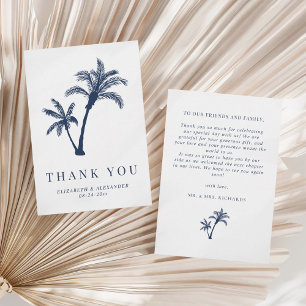 Carte De Remerciements Palm Tree Tropical Beach Marine Mariage bleu