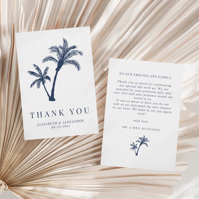 Carte De Remerciements Palm Tree Tropical Beach Marine Mariage bleu (Créateur téléchargé)