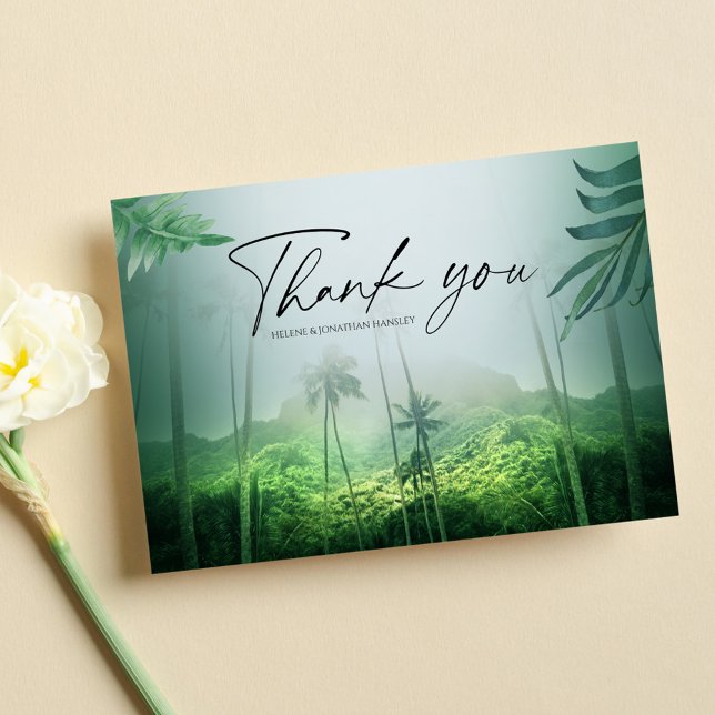 Carte De Remerciements Palm Tropical Beach Green Destination Mariage (Créateur téléchargé)