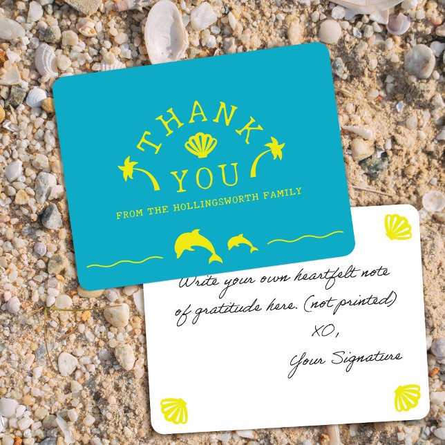 Carte De Remerciements Palms & Dolphins Teal & Yellow Personalized (Créateur téléchargé)