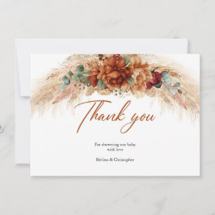 Carte De Remerciements Pampas d'orange brûlée tropicale herbe fleur borde