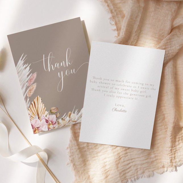 Carte De Remerciements Pampas florale bohème | BABY SHOWER (Créateur téléchargé)