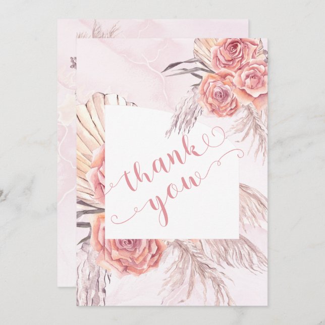 Carte De Remerciements Pampas Grass |Baby shower de fleurs roses (Devant / Derrière)