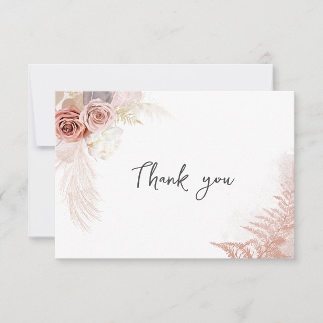 Carte De Remerciements Pampas Grass Terracotta Script Mariage (Devant)