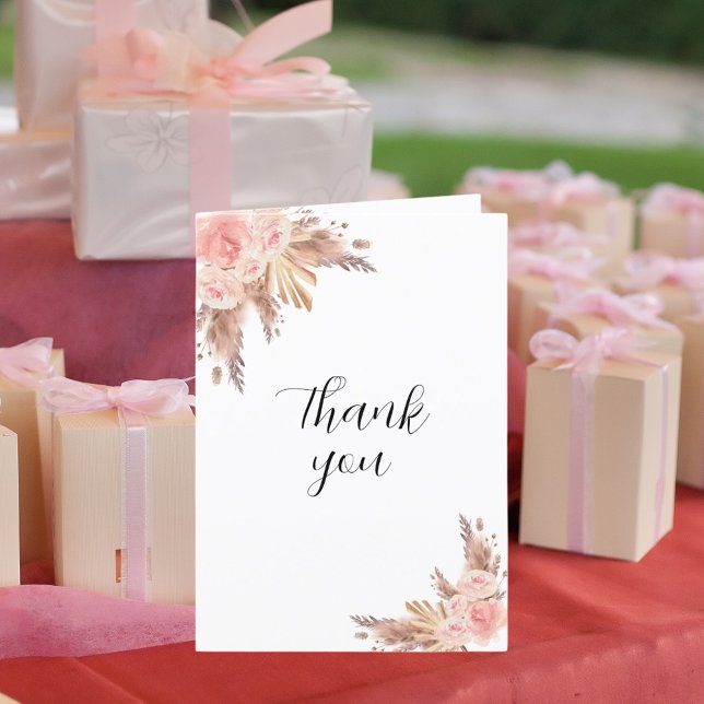 Carte De Remerciements Pampas herbe floraux roses photo anniversaire (Créateur téléchargé)