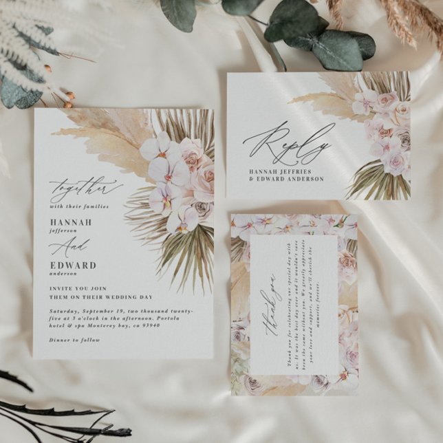 Carte De Remerciements Pampas herbe moderne mariage botanique bohème mode (Créateur téléchargé)