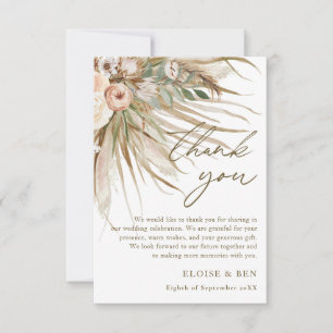 Carte De Remerciements Pampas séchée Terre Grass Floral Mariage nuptiale