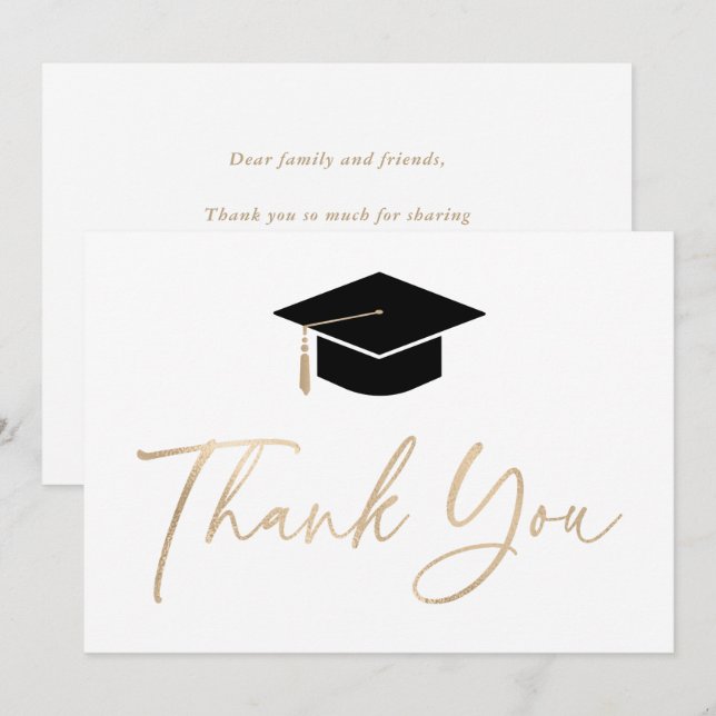 Carte De Remerciements Pampille de toque de graduation or script moderne (Devant / Derrière)