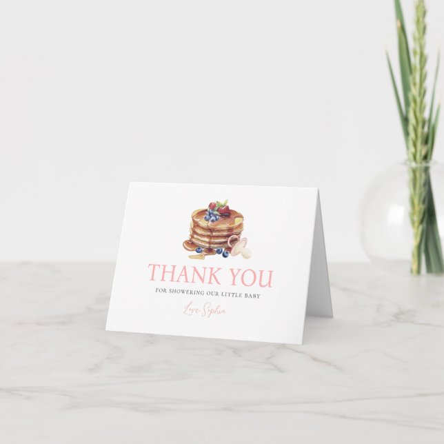Carte De Remerciements Pancakes & Pacifiers Pink Gingham Girl Baby Shower (Devant)