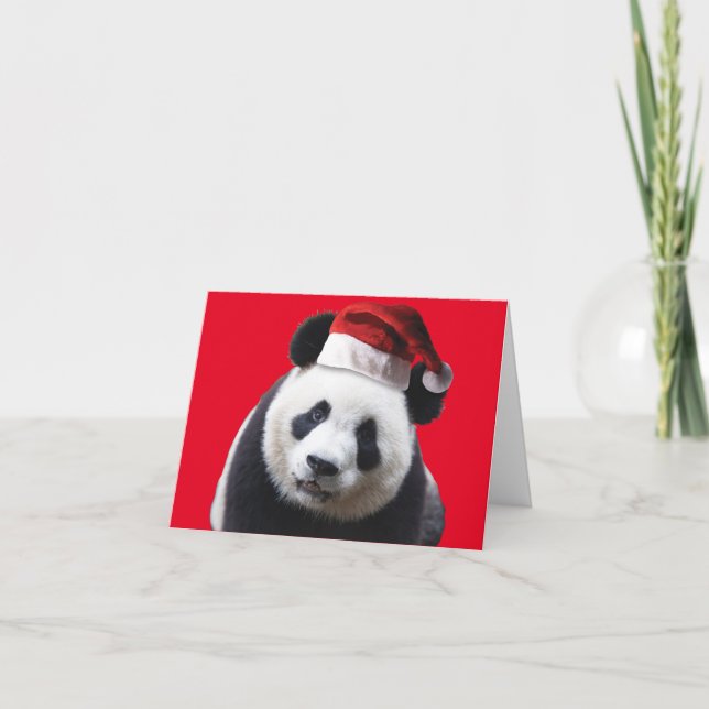 Carte De Remerciements Panda Bear Porte un Casquette du Père Noël pour No (Devant)