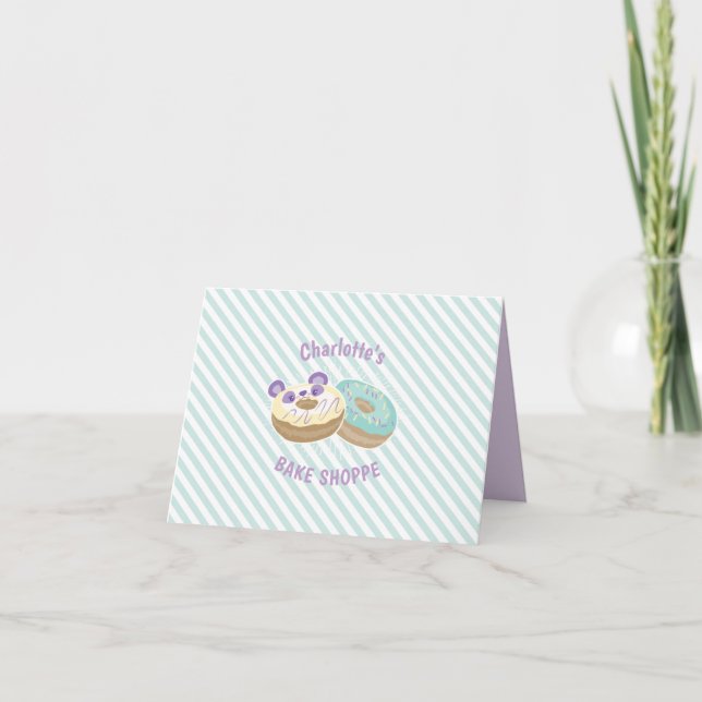 Carte De Remerciements Panda Donut Bakery violet et vert (Devant)
