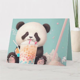Carte De Remerciements Panda mignon buvant du bubble tea, thé aux perles