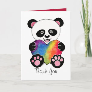 Carte De Remerciements Panda mignon d'aquarelle avec le coeur