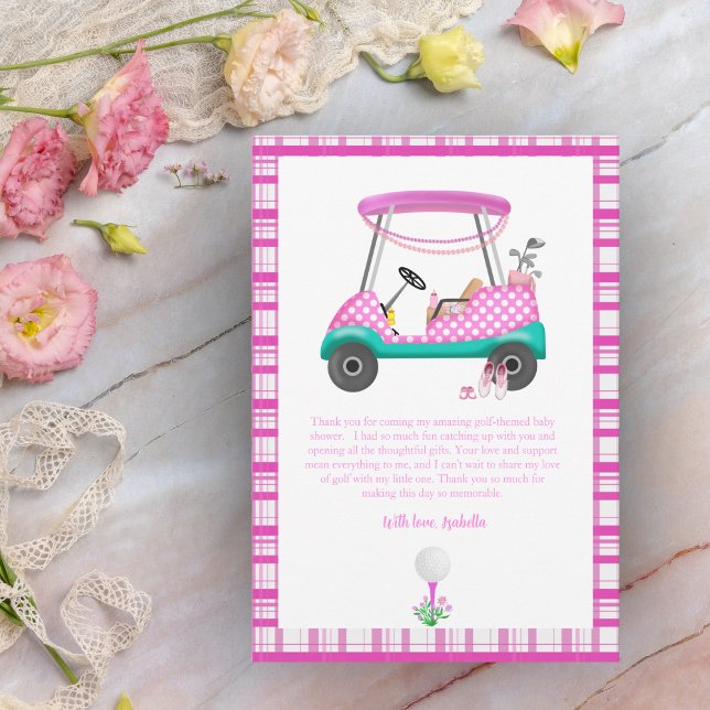 Carte De Remerciements Panier De Golf Rose Avec Baby shower De Fourniture (Créateur téléchargé)