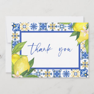 Carte De Remerciements Panneau Fête des mariées Citrons de Carreaux Bleus