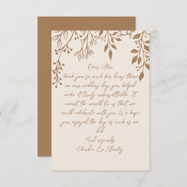 Carte De Remerciements Panser les fleurs Feuillage Chaud Romantique Boho  (Devant / Derrière)