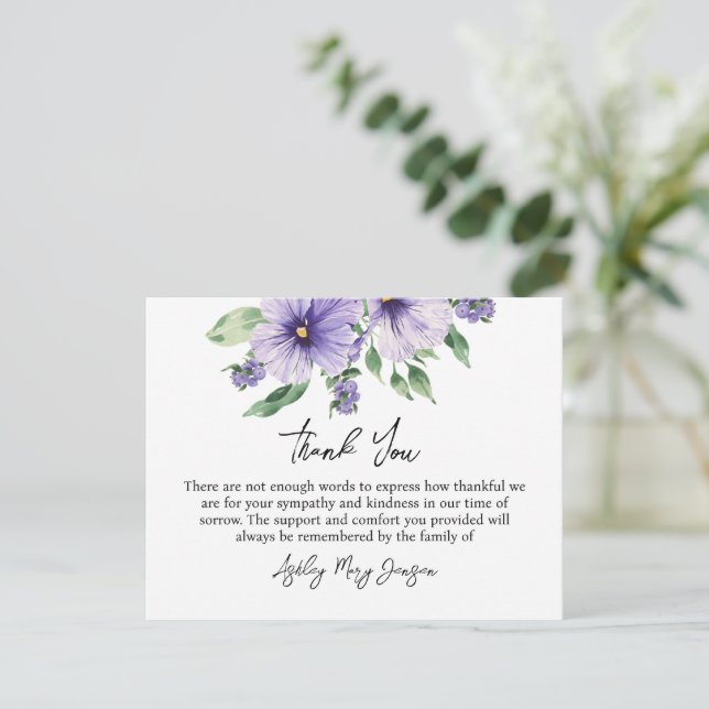 Carte De Remerciements Pansy Funeral Thank You Card Bereavement (Debout devant)
