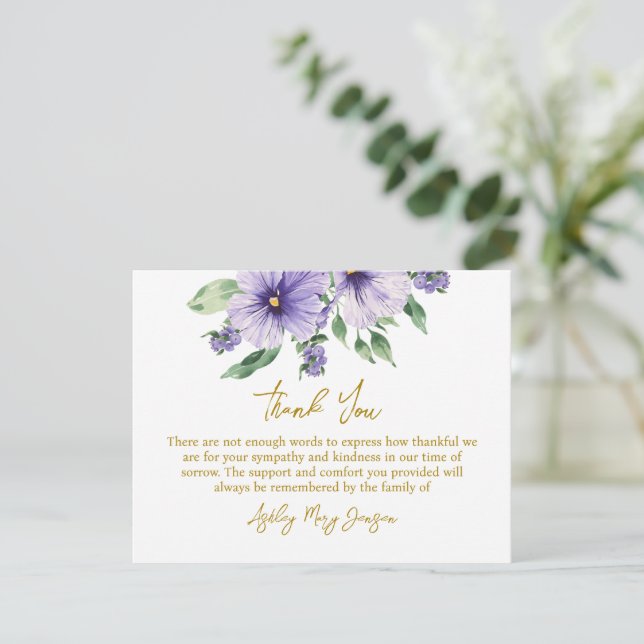 Carte De Remerciements Pansy Funeral Thank You Card Bereavement (Debout devant)