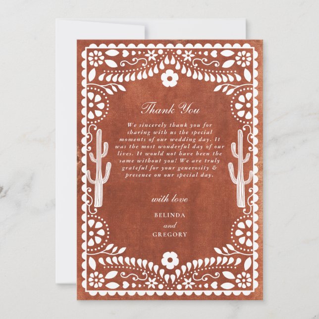 Carte De Remerciements Papel Picado Boda Mexican Terracotta Brown Wedding (Devant)