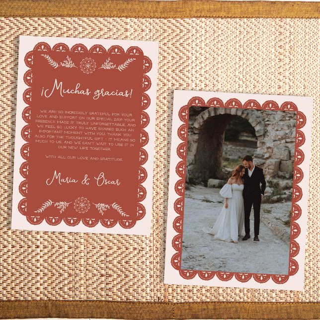 Carte De Remerciements Papel Picado Terracotta Mexicaine Talavera Mariage (Papel Picado Terracotta Mexican Talavera Wedding Thank You Card)