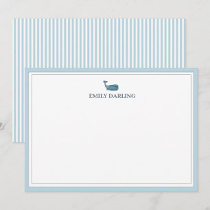 Carte De Remerciements Papeterie nautique avec logo de baleine bleue pers
