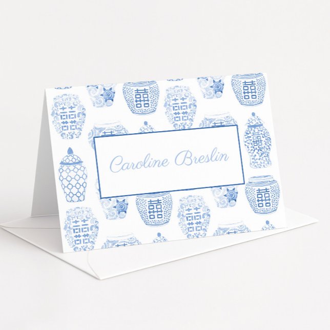 Carte De Remerciements Papeterie personnalisée avec pot à gingembre nom (Hand painted in watercolor ginger jar thank you card or personal stationery)
