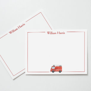 Carte De Remerciements Papeterie personnalisée de camion de pompiers, rou