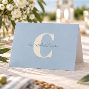 Carte De Remerciements Papeterie personnalisée Monogramme Bleu Poudre