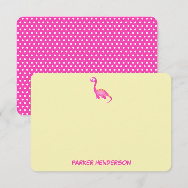 Carte De Remerciements Papeterie personnalisée pour bébé rose Dinosaur (Devant / Derrière)