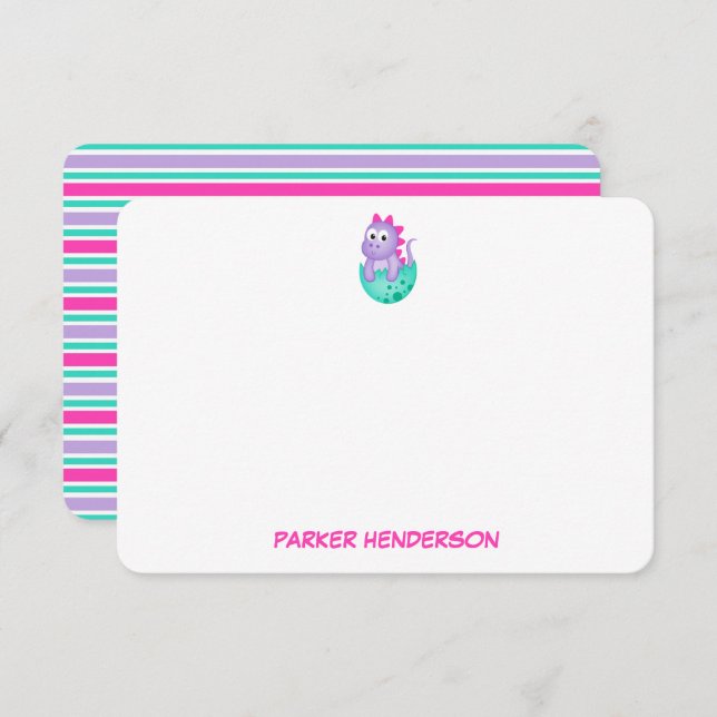 Carte De Remerciements Papeterie personnalisée pour bébé violet Dinosaure (Devant / Derrière)