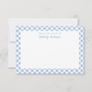 Carte De Remerciements Papeterie personnelle à carreaux gingham bleu fran
